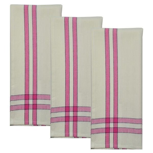 Dunroven House Dunroven House ORK360-PINK Two Stripe Border Tea Towel; Pink - Set of 3 ORK360-PINK